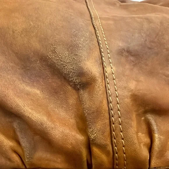 Lucky Brand Distressed Lamb Leather Hobo Bag Brown Boho Scallop Trim Fringe Vntg - Picture 16 of 16